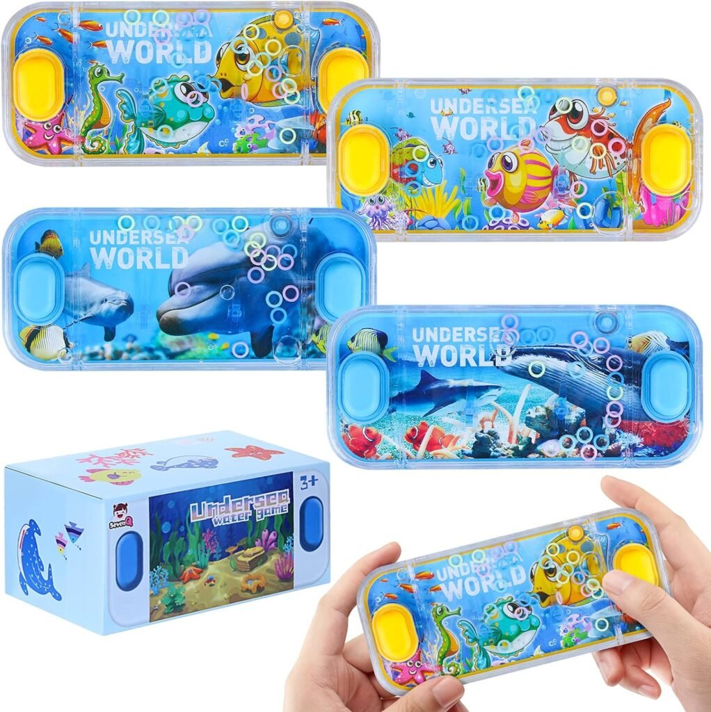 SevenQ Handheld Water Games, 4 Packs Ocean Theme Water Toss Ring Game Aqua Toy Water Ring Game for Kids Stocking Stuffers