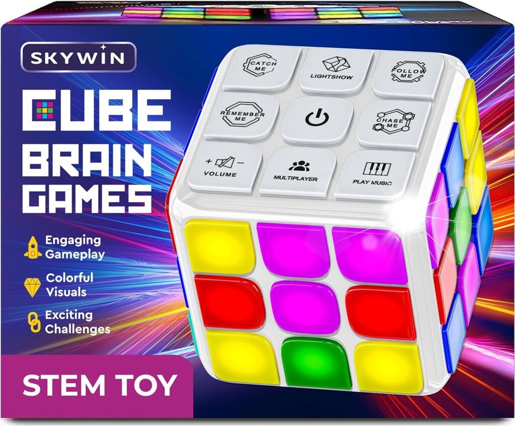 Skywin Puzzle Cube Game (White) - Flashing Cube Handheld Electronic Games Stem Toy - Fun Memory Games  Brain Games for Adults and Kids