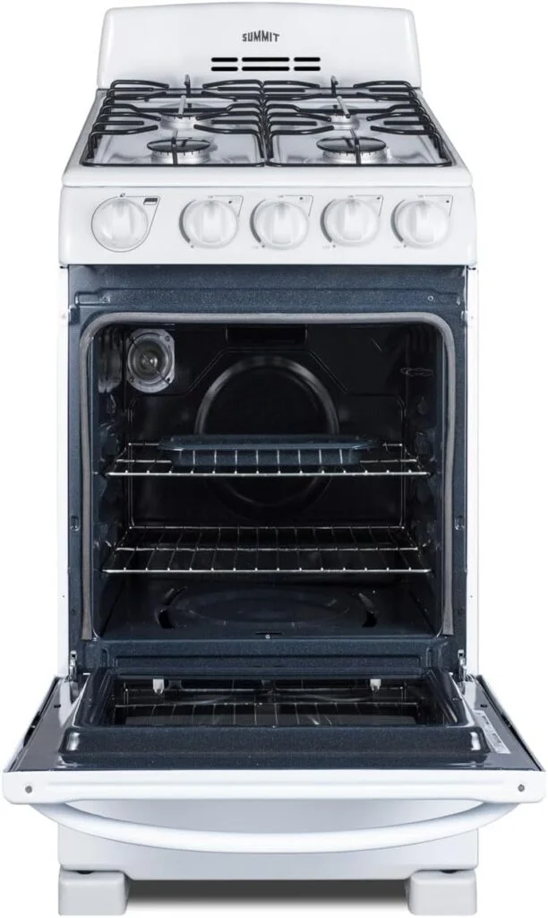 Summit RG200WS 20 Freestanding Gas Range with 4 Burners 2.3 cu. ft. Oven Capacity Broiler Compartment ADA Compliant in White