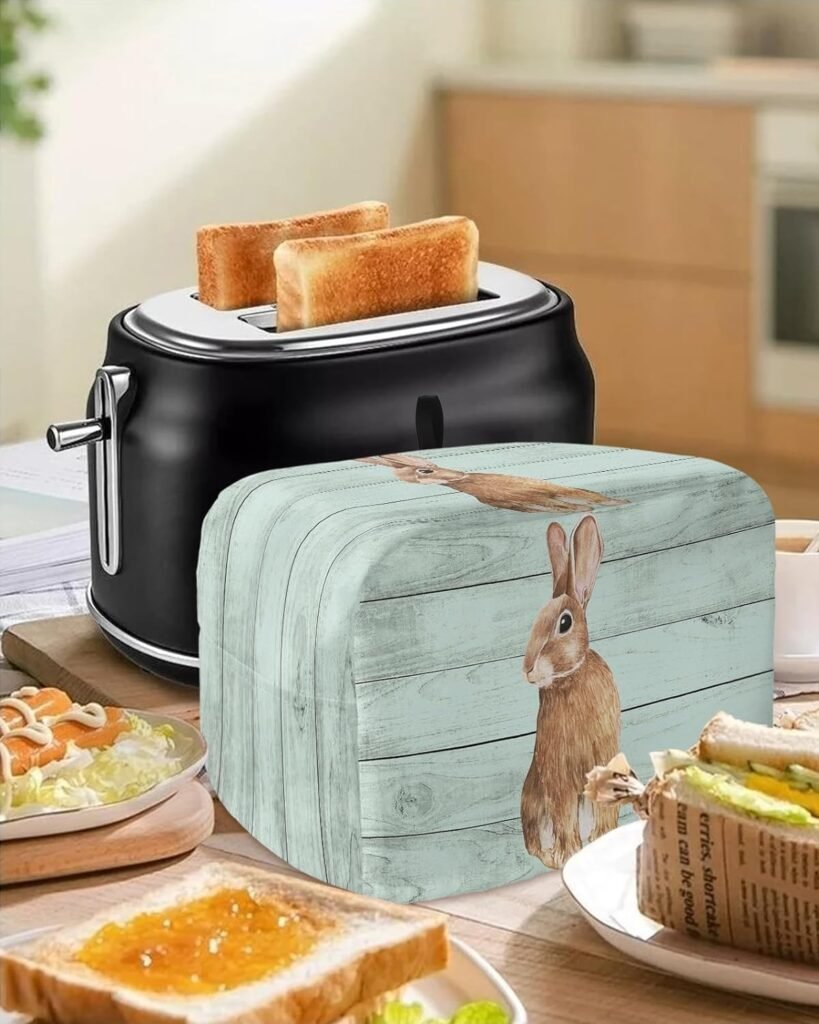 Toaster Covers 2 Slice Cute Bunny Bread Maker Cover Retro Wood Grain Kitchen Bakeware Protecto Fingerprint Protection Small Kitchen Appliance Dust Covers Small