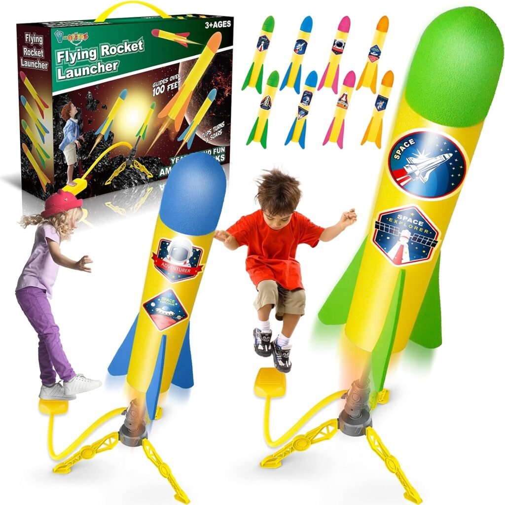 V-Opitos Rocket Launch Toys for Kids Age of 3, 4, 5, 6, 7, 8 Year Old Boys  Girls, 2 Pack Rocket Launchers with 8 Colorful Foam Rockets, Top Outdoor Game, Ideal Christmas  Birthday Gift