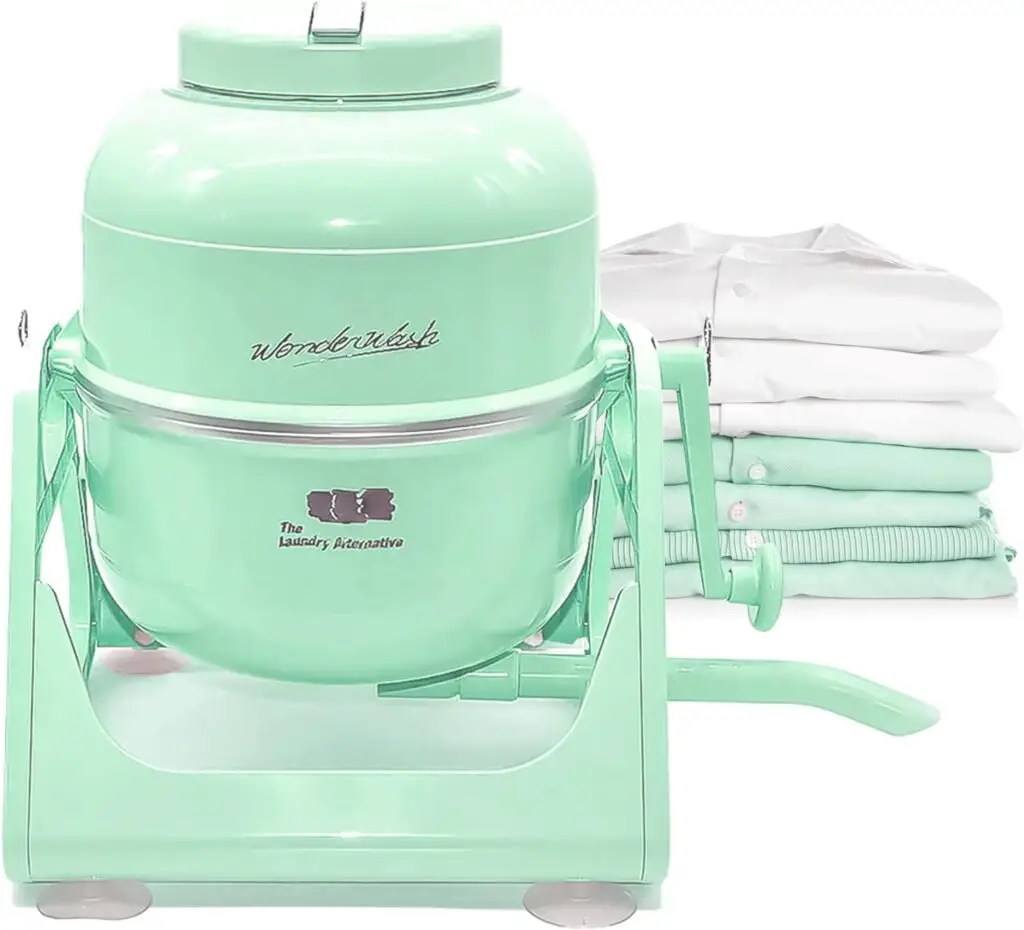 WonderWash Portable Washing Machine for Apartment  Tiny Spaces - Manual Hand Clothes Washer with Retro Design - Clean Laundry Anywhere with Our Countertop, Non-Electric, Small Washer - Mint Green